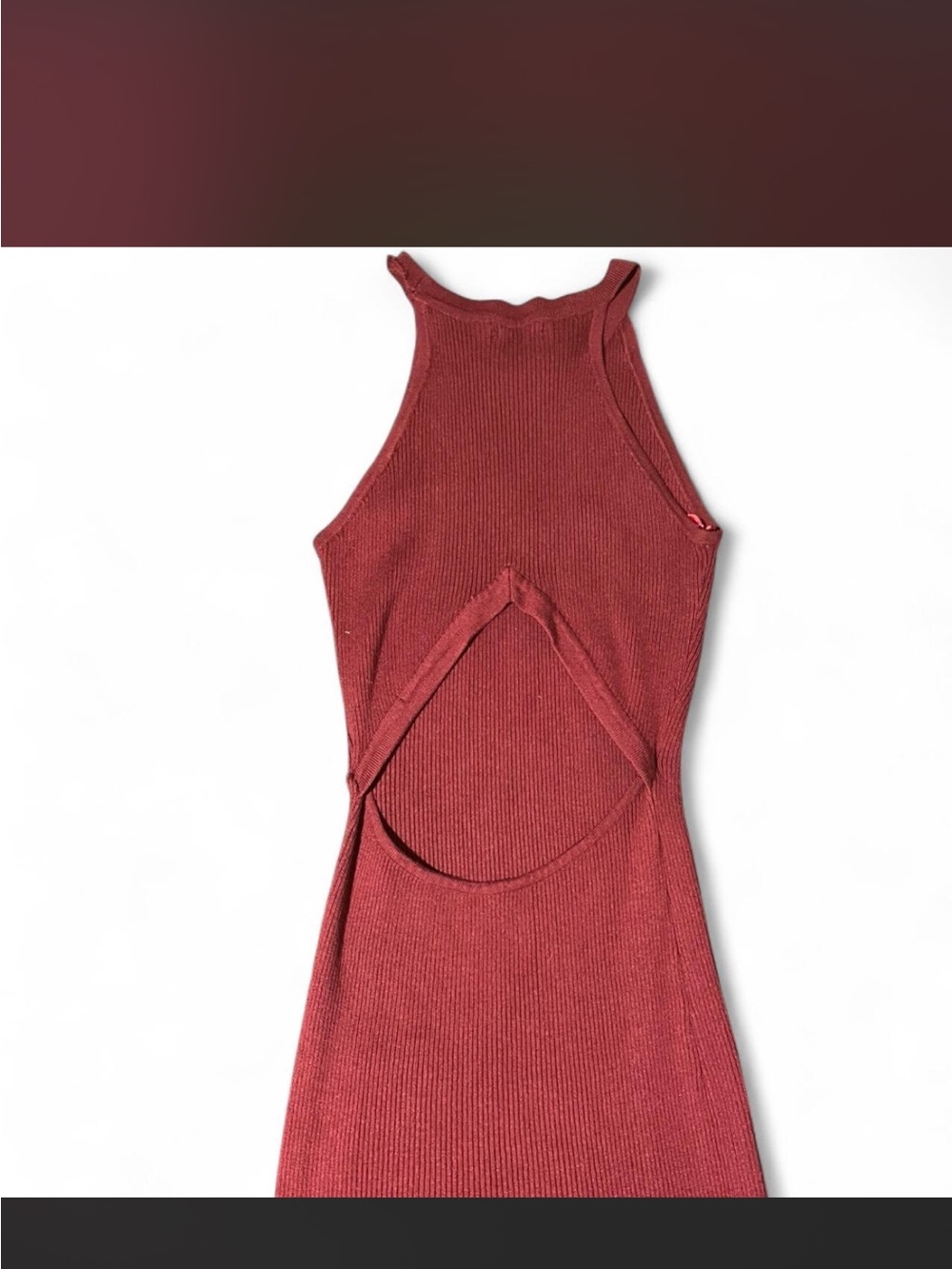 Ambiance Ribbed Backless Midi Dress in Burgundy Red